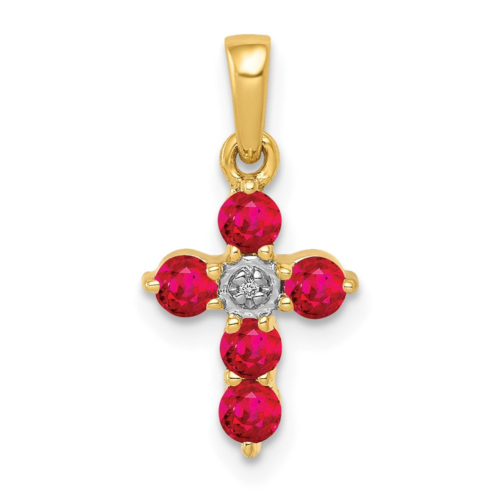 14K Gelbgold Anhänger mit 0,30 ct. Rubin und echtem Diamant, Kreuz