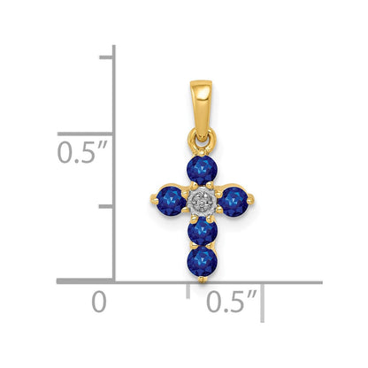 10K Gelbgold 10K Saphir und Diamant Kreuz Anhänger