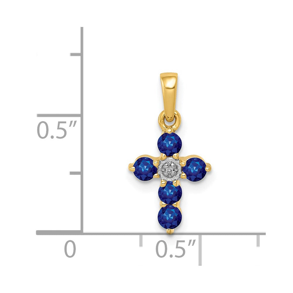 14K Gelbgold Saphir- und Diamant-Kreuzanhänger