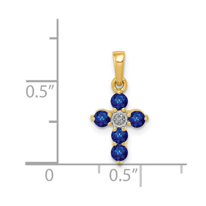 14K Gelbgold Saphir- und Diamant-Kreuzanhänger