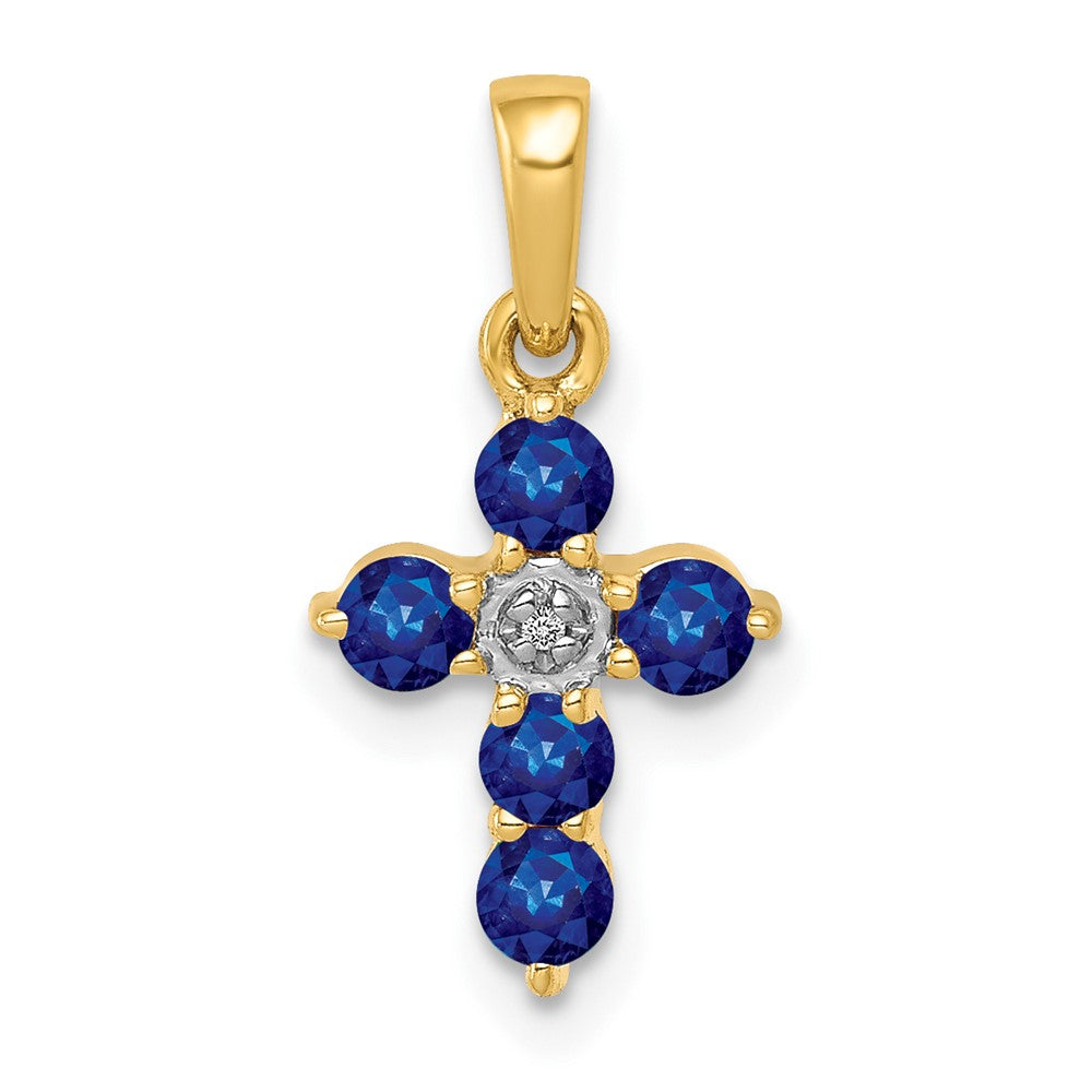 14K Gelbgold Saphir- und Diamant-Kreuzanhänger