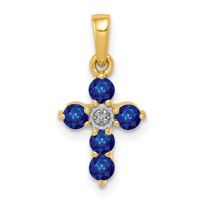 14K Gelbgold Saphir- und Diamant-Kreuzanhänger