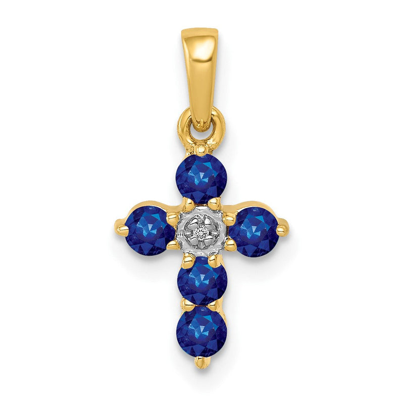 14K Gelbgold Saphir- und Diamant-Kreuzanhänger