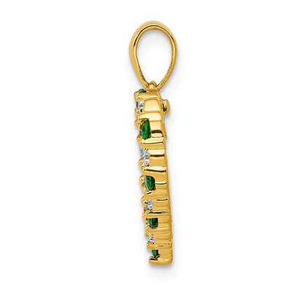 10K Gelbgold Herz-Anhänger mit echtem Diamant und Smaragd