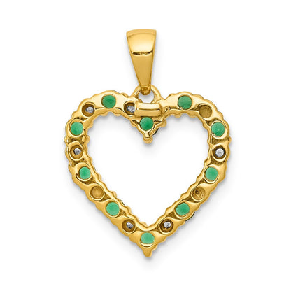 10K Gelbgold Herz-Anhänger mit echtem Diamant und Smaragd