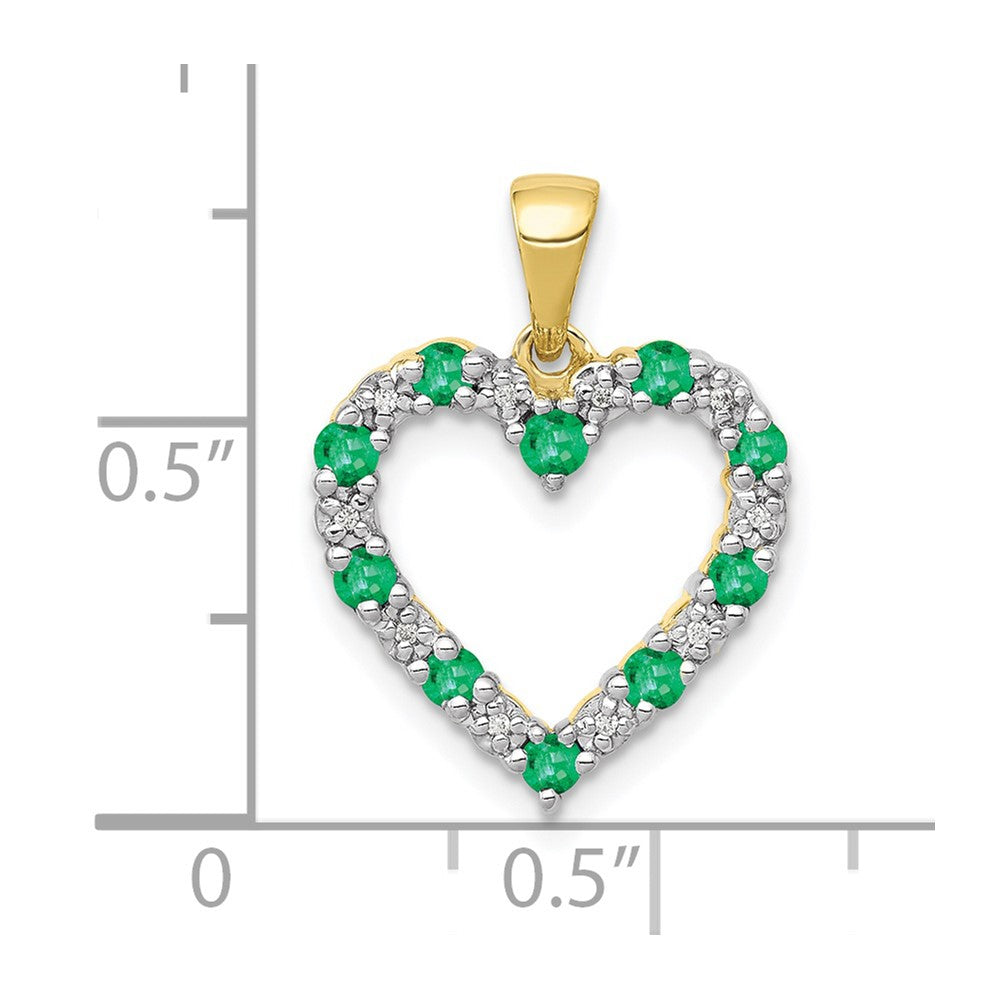10K Gelbgold Herz-Anhänger mit echtem Diamant und Smaragd