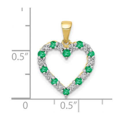 10K Gelbgold Herz-Anhänger mit echtem Diamant und Smaragd
