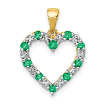 10K Gelbgold Herz-Anhänger mit echtem Diamant und Smaragd