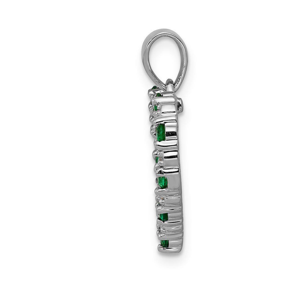 14K Weißgold Herzanhänger mit echtem Diamant und Smaragd