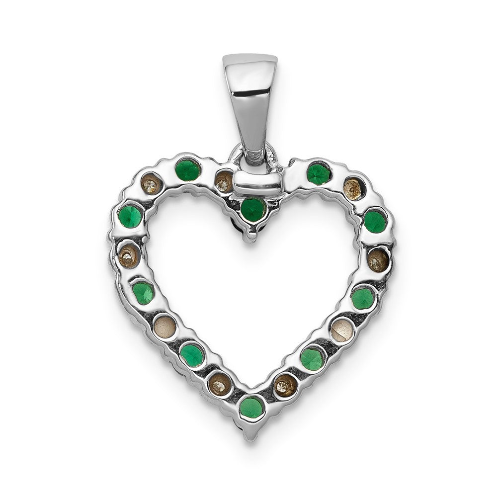 14K Weißgold Herzanhänger mit echtem Diamant und Smaragd