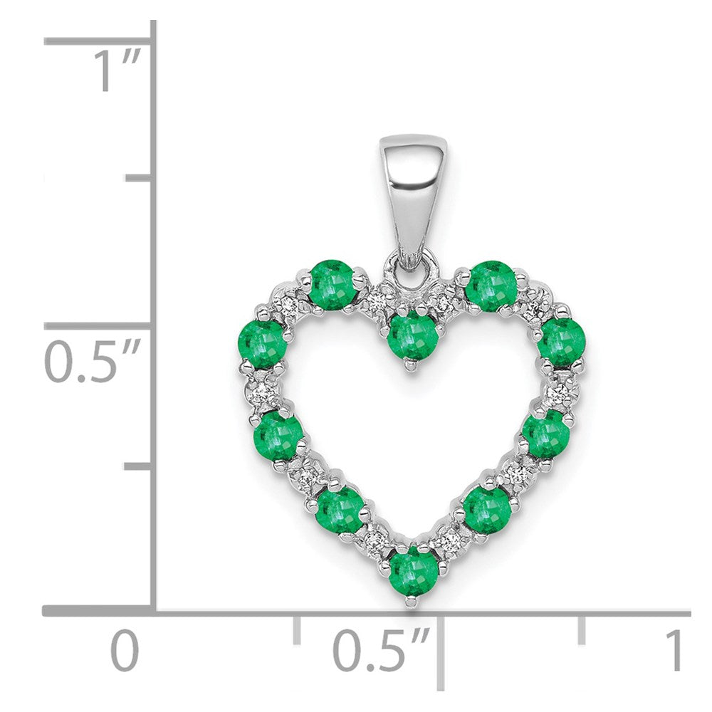 14K Weißgold Herzanhänger mit echtem Diamant und Smaragd
