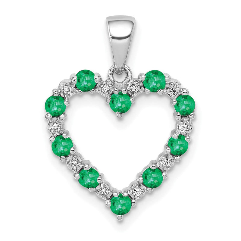14K Weißgold Herzanhänger mit echtem Diamant und Smaragd