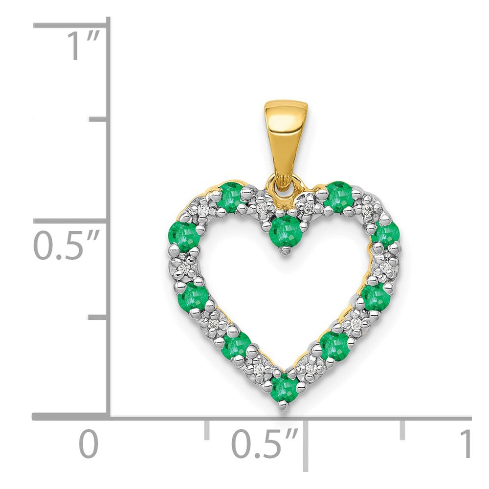 14K Gelbgold Herzanhänger mit echtem Diamant und Smaragd