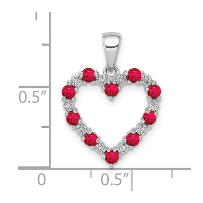 14K Weißgold Herz-Anhänger mit echtem Diamant und 0,35 ct. Rubin