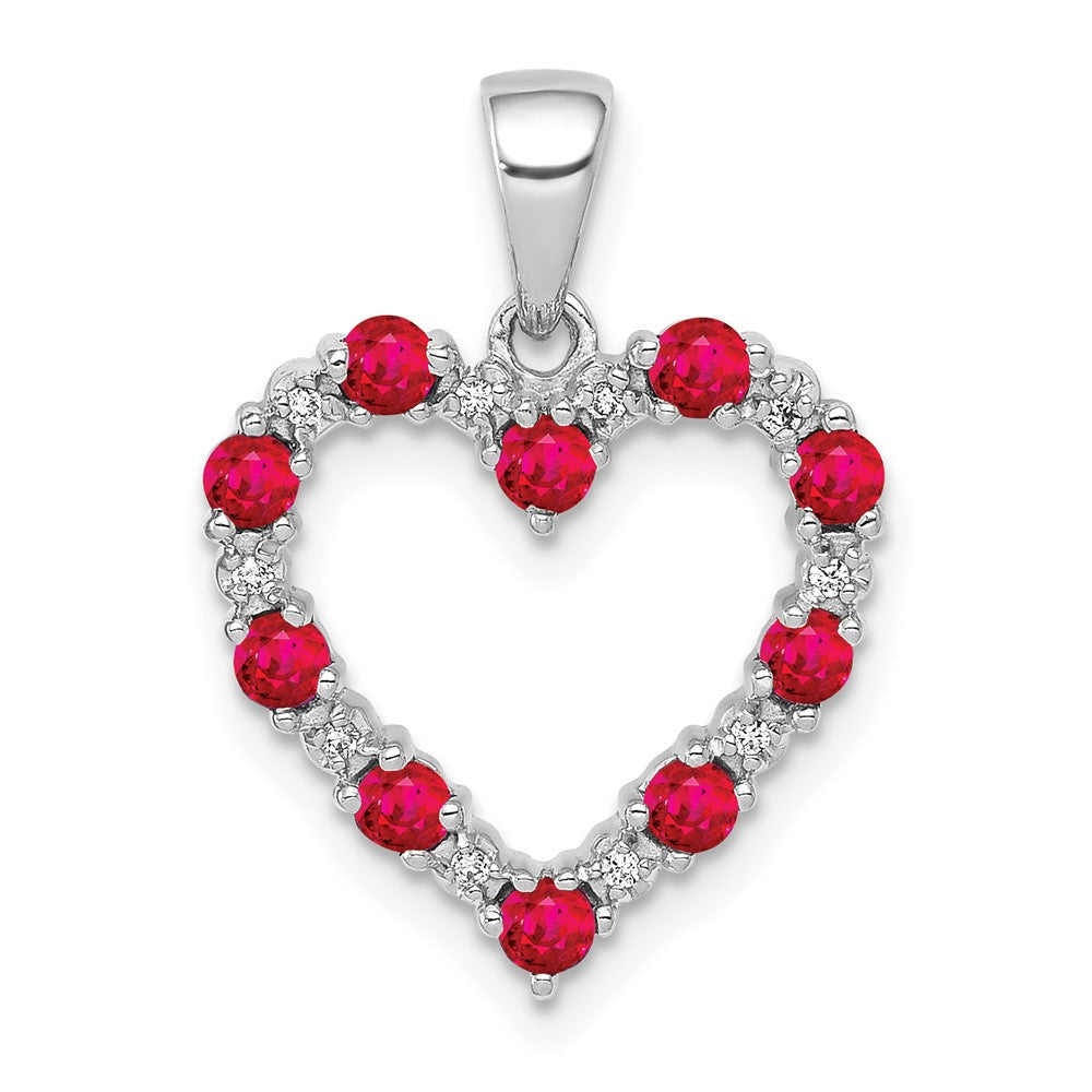 14K Weißgold Herz-Anhänger mit echtem Diamant und 0,35 ct. Rubin