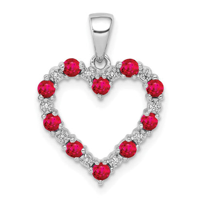 14K Weißgold Herz-Anhänger mit echtem Diamant und 0,35 ct. Rubin