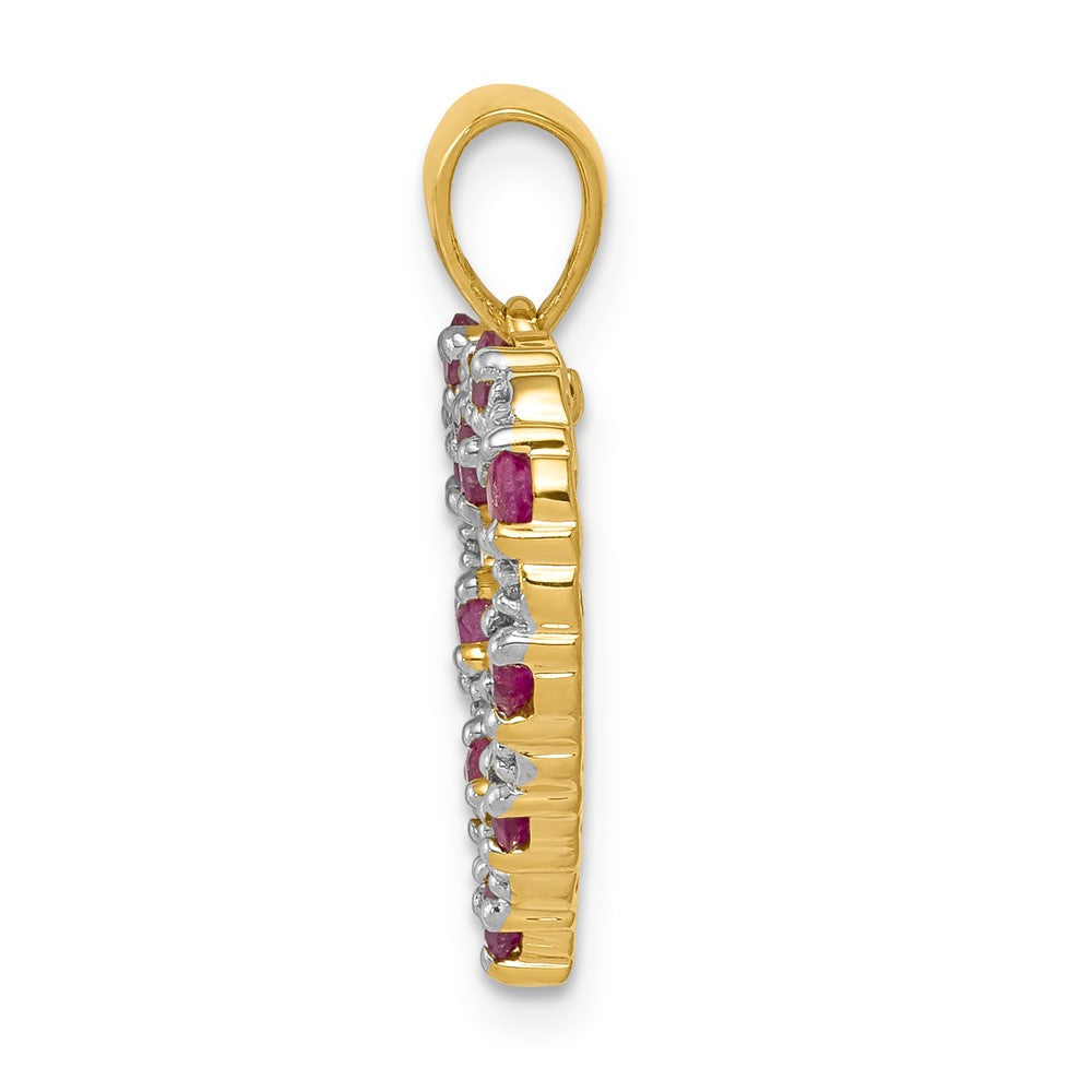 10K Gelbgold Herzanhänger mit echten Diamanten und 0,35 ct. Rubin