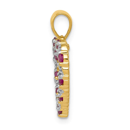 10K Gelbgold Herzanhänger mit echten Diamanten und 0,35 ct. Rubin