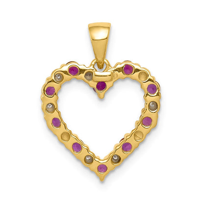 10K Gelbgold Herzanhänger mit echten Diamanten und 0,35 ct. Rubin
