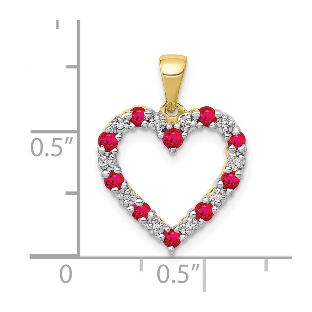 10K Gelbgold Herzanhänger mit echten Diamanten und 0,35 ct. Rubin