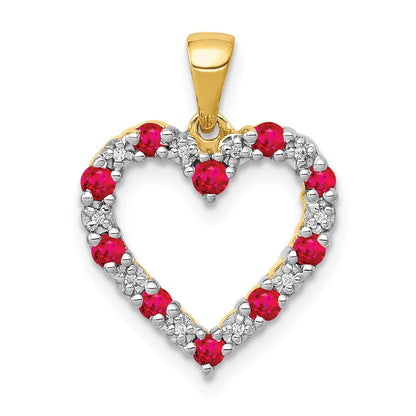 10K Gelbgold Herzanhänger mit echten Diamanten und 0,35 ct. Rubin
