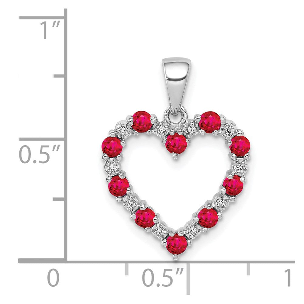 14K Weißgold Anhänger mit echten Diamanten und 0,35 ct. Rubin-Herz