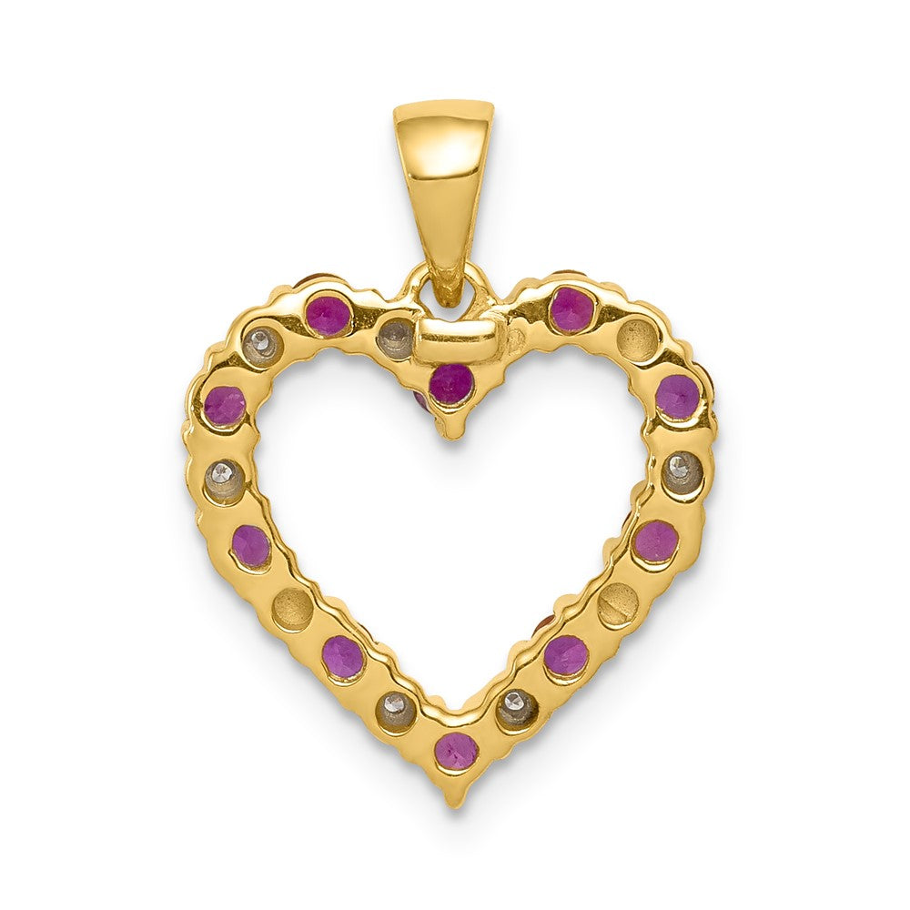 14K Gelbgold Herz-Anhänger mit echten Diamanten und 0,35 ct. Rubin