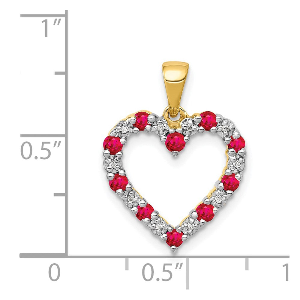 14K Gelbgold Herz-Anhänger mit echten Diamanten und 0,35 ct. Rubin