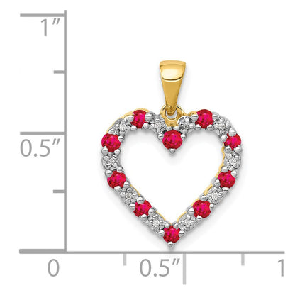 14K Gelbgold Herz-Anhänger mit echten Diamanten und 0,35 ct. Rubin
