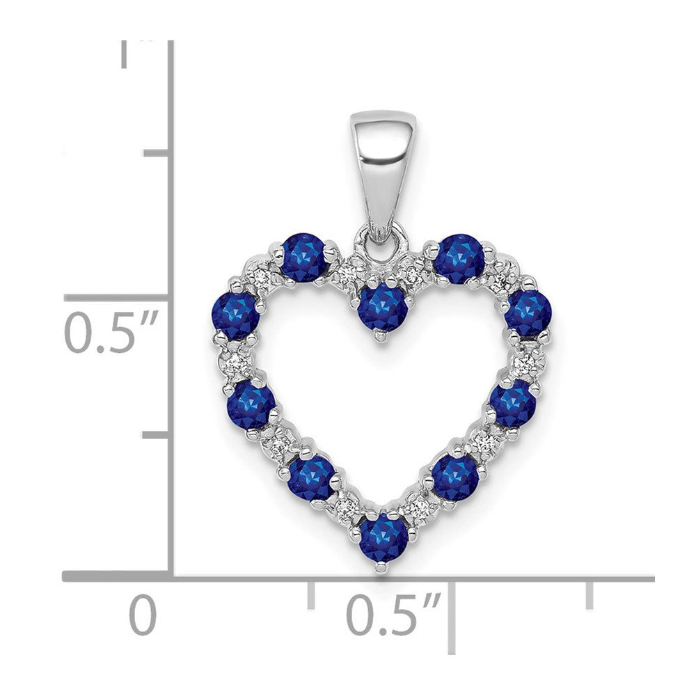 14K Weißgold Herzanhänger mit echten Diamanten und Saphiren