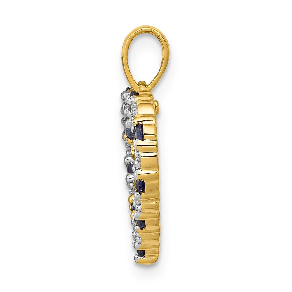 10K Gelbgold Herzanhänger mit echtem Diamant und Saphir