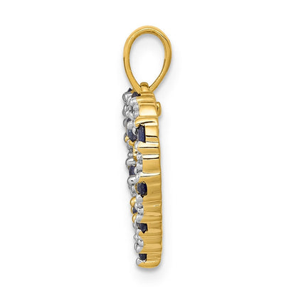 10K Gelbgold Herzanhänger mit echtem Diamant und Saphir