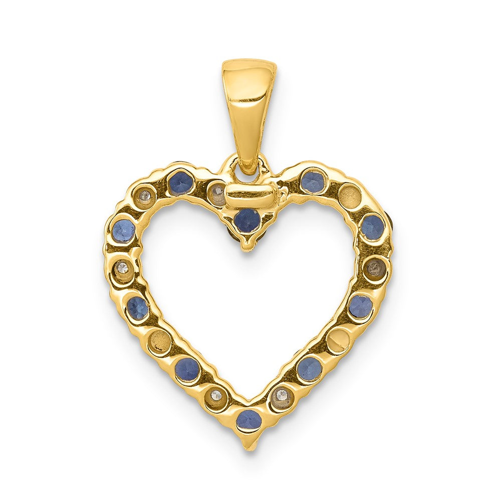 10K Gelbgold Herzanhänger mit echtem Diamant und Saphir
