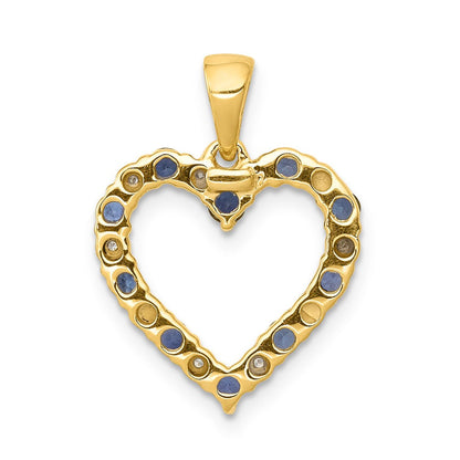 10K Gelbgold Herzanhänger mit echtem Diamant und Saphir