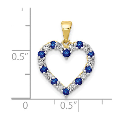 10K Gelbgold Herzanhänger mit echtem Diamant und Saphir