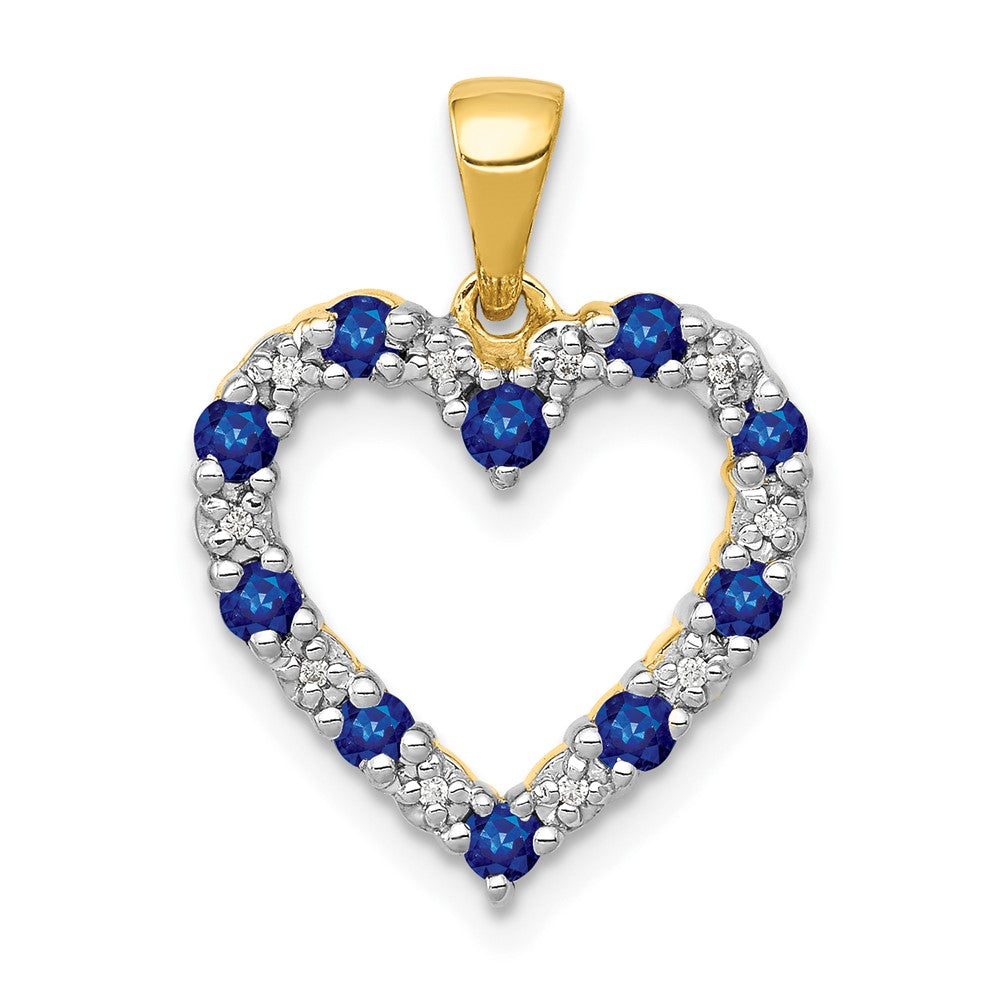 10K Gelbgold Herzanhänger mit echtem Diamant und Saphir