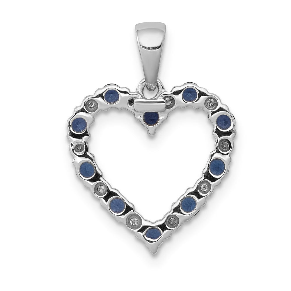 14K Weißgold Herz-Anhänger mit echtem Diamant und Saphir