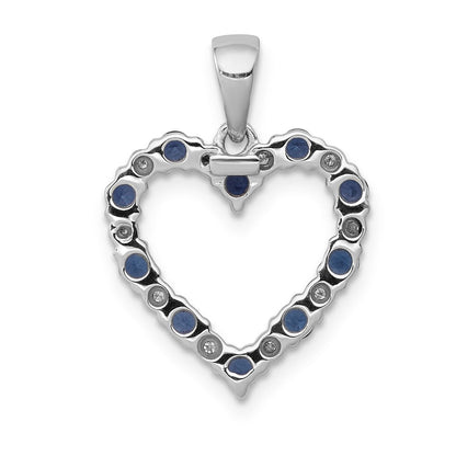 14K Weißgold Herz-Anhänger mit echtem Diamant und Saphir