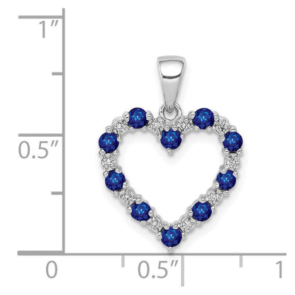 14K Weißgold Herz-Anhänger mit echtem Diamant und Saphir