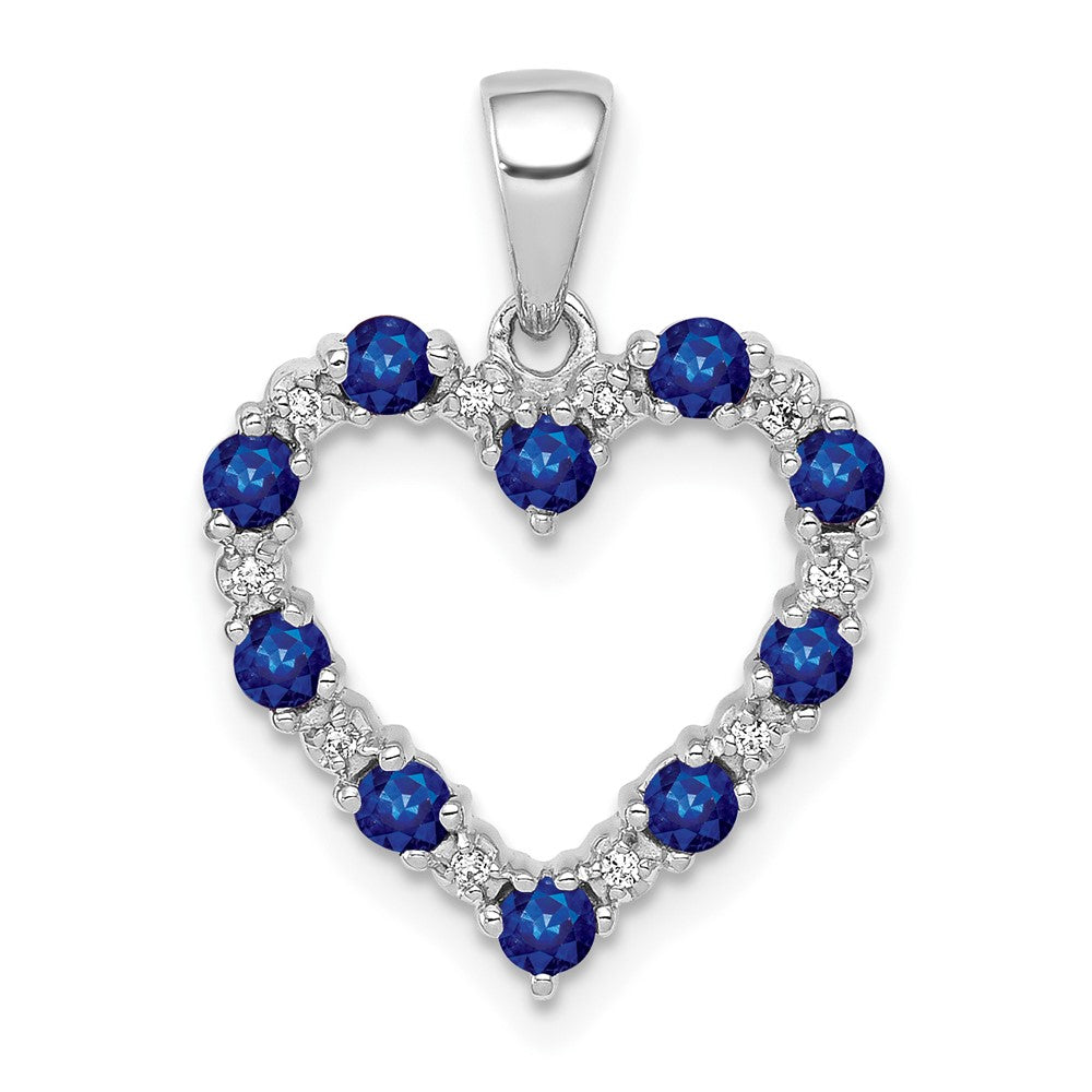 14K Weißgold Herz-Anhänger mit echtem Diamant und Saphir