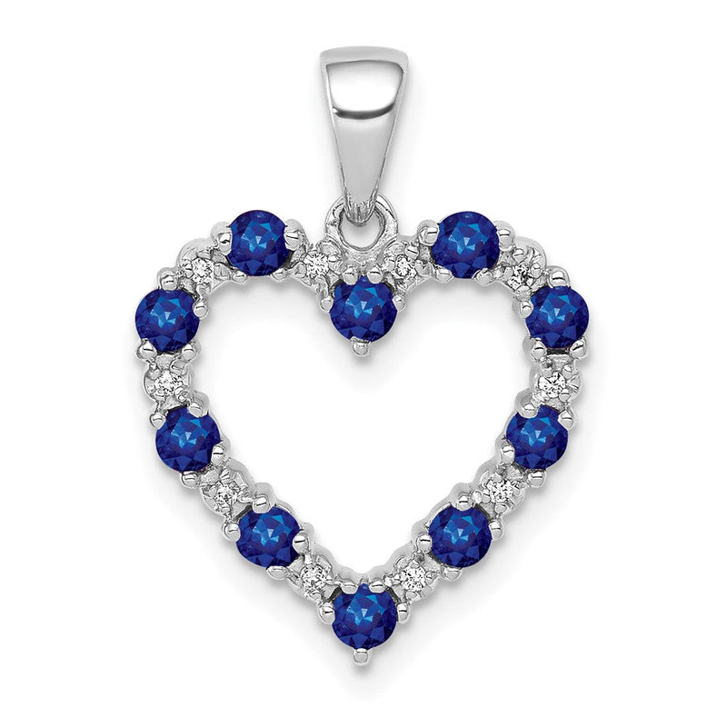 14K Weißgold Herz-Anhänger mit echtem Diamant und Saphir