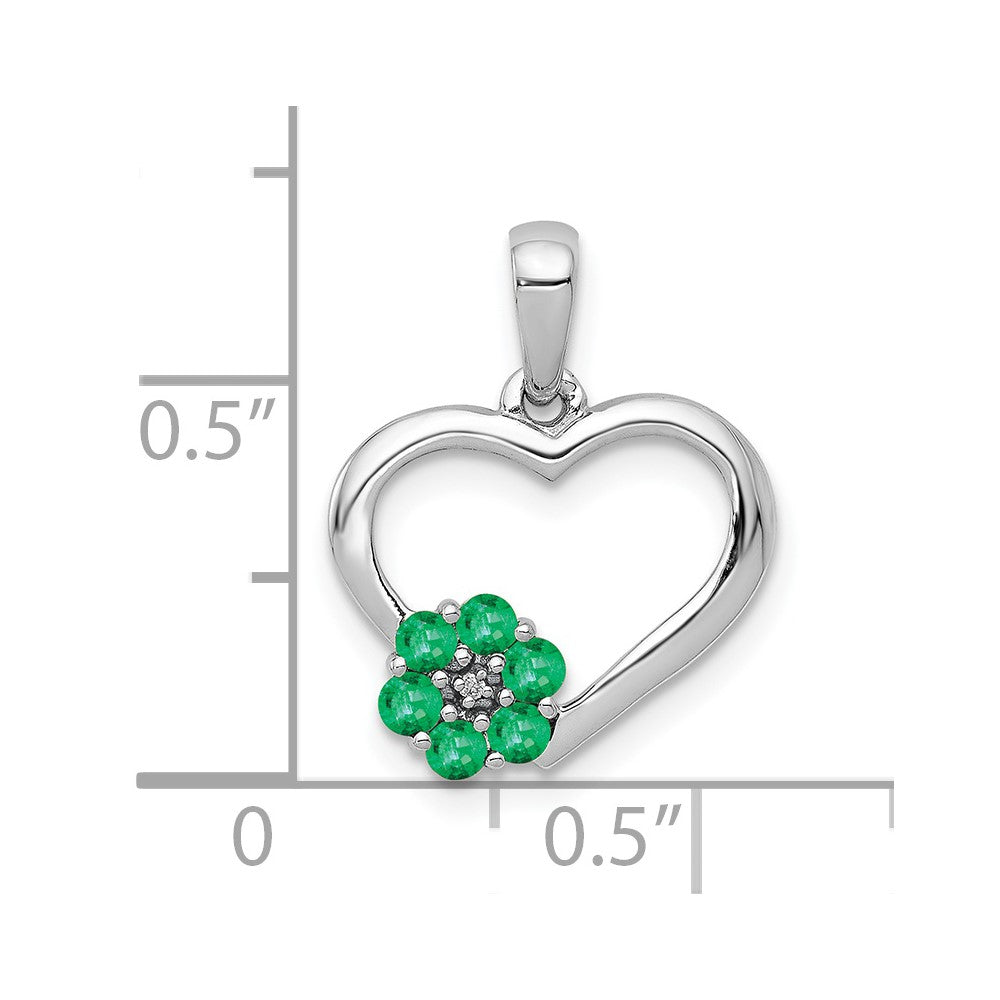14K Weißgold-Anhänger mit echtem Diamant und Smaragd in Herz- und Blumenform