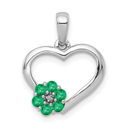 14K Weißgold-Anhänger mit echtem Diamant und Smaragd in Herz- und Blumenform