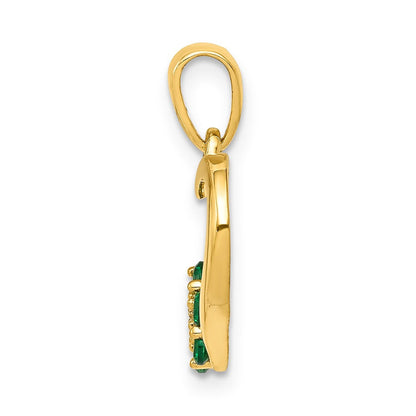 10K Gelbgold Herz- und Blumen-Anhänger mit echtem Diamant und Smaragd