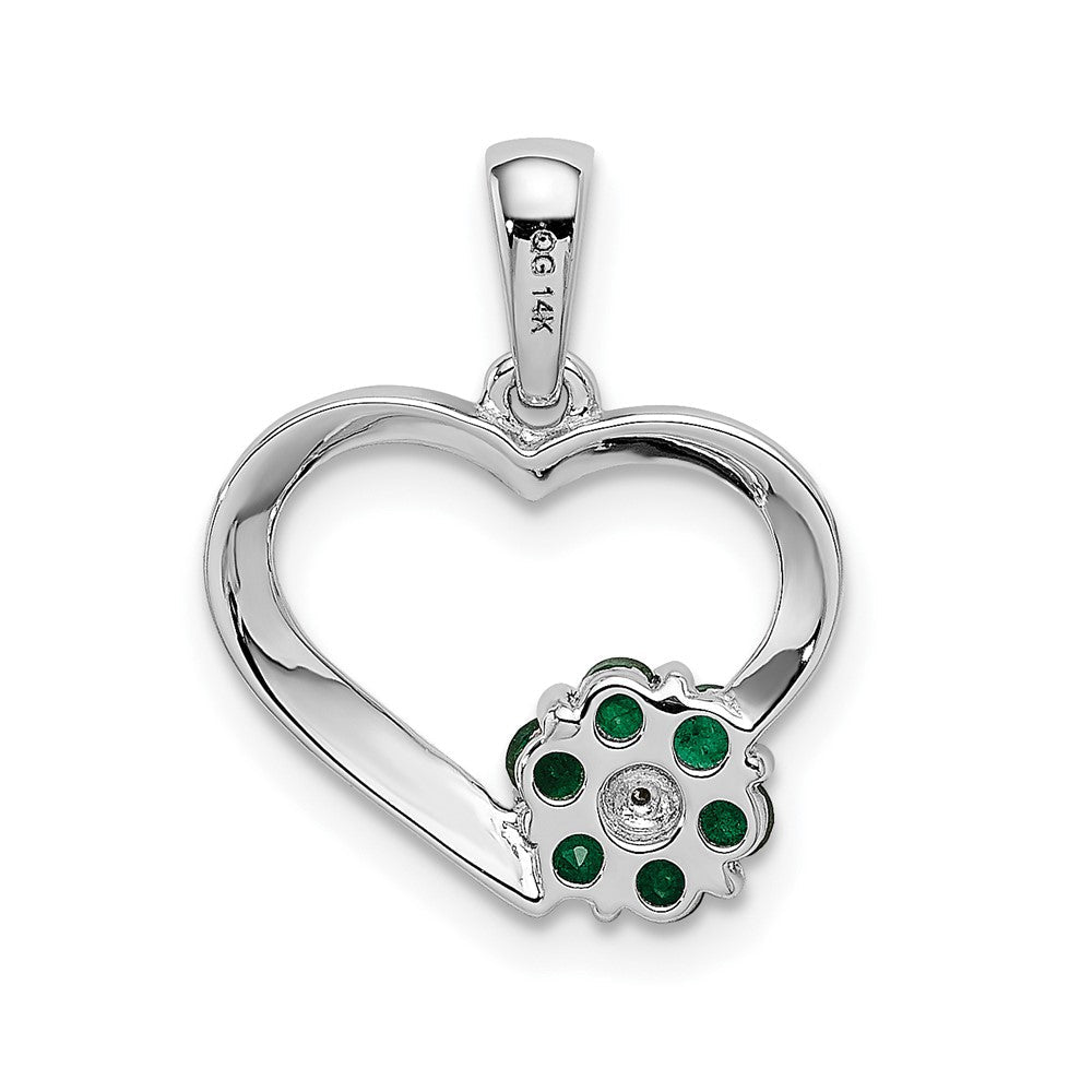 14 Karat Weißgold Herz- und Blumenanhänger mit echtem Diamant und Smaragd