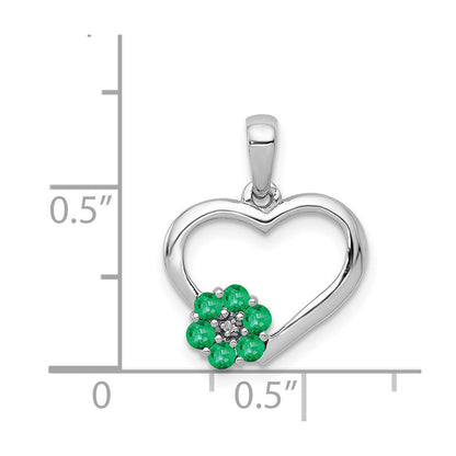 14 Karat Weißgold Herz- und Blumenanhänger mit echtem Diamant und Smaragd