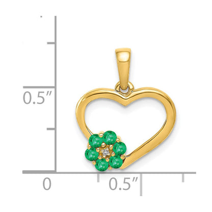 14K Gelbgold Anhänger mit echten Diamanten und Smaragden in Herz- und Blumenform