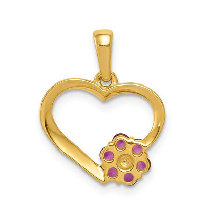 10-Karat-Gelbgold-Anhänger mit echten Diamanten und Rubinen, Herz mit Blume