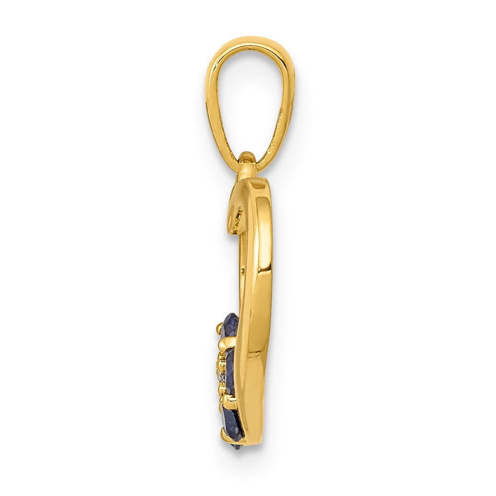 14K Gelbgold Herz-Anhänger mit echten Diamanten, Saphiren und Blume