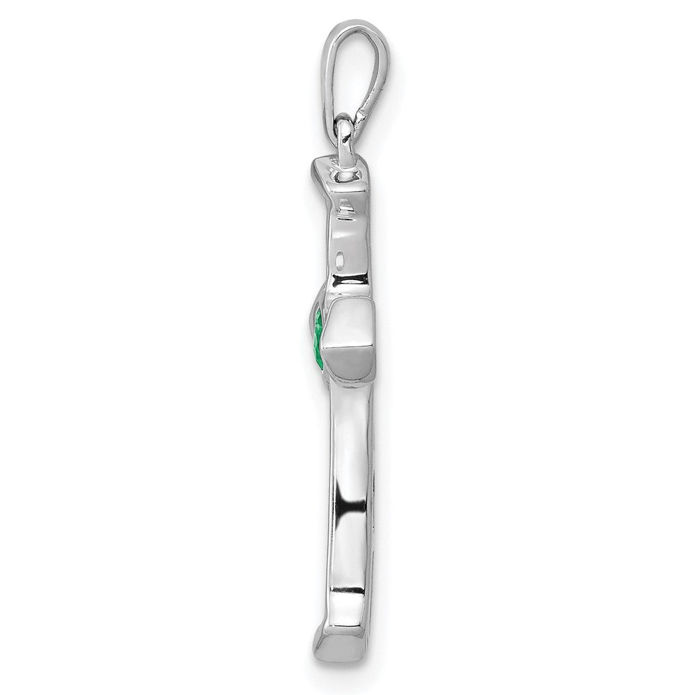 14K Weißgold Kreuzanhänger mit 0,2 ct. Laborgezüchtetem Diamant VS/SI+ G+ und Laborgezüchtetem Smaragd
